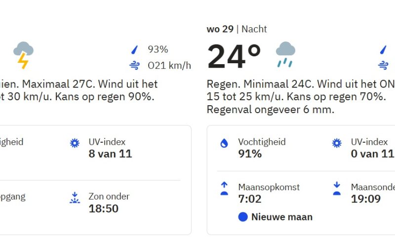 Regen en onweersbuien gedurende de dag