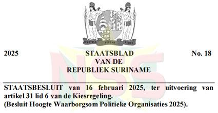 Waarborgsom verkiezingen Suriname 2025