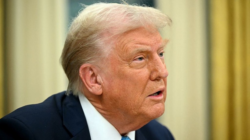 Donald Trump addressing the media at Mar-a-Lago.