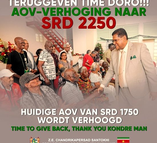AOV verhoogd naar SRD 2250, personen met een beperking naar SRD 2750