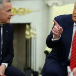 President Trump en Premier Carney tijdens hun ontmoeting in het Oval Office. (Foto: Reuters)