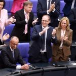 Friedrich Merz na zijn benoeming tot bondskanselier op Slot Bellevue met president Steinmeier.