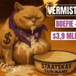 Satirisch reclamebord met dikke kat ‘Boefie’ kort na installatie beschadigd