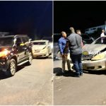 Presidentiële colonne in Suriname op de Indira Gandhiweg na botsing met personenauto.